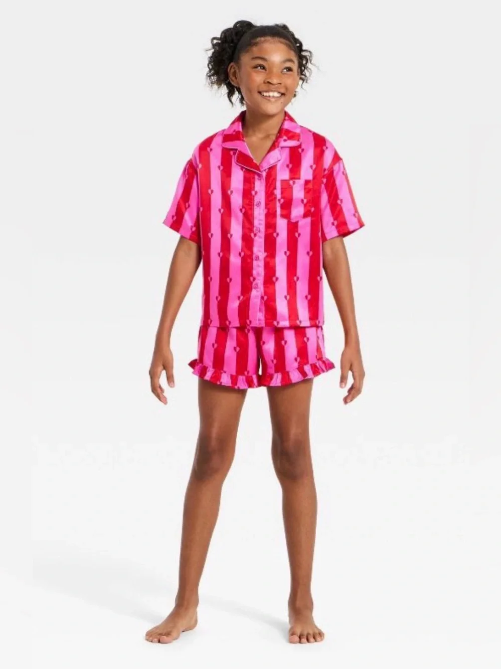 Art class Pink & Red Striped Heart Short Pajama Set